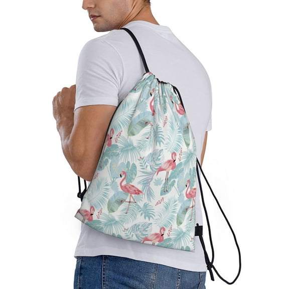 Horeoi Tropical Flamingo Print Drawstring Bags for Gym Sports Yoga Travel Lightweight Foldable Sackpack for Men Women Teens