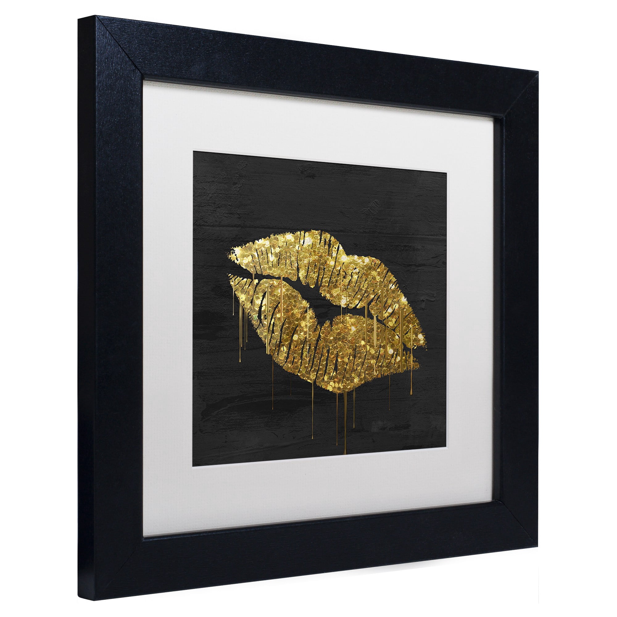 Trademark Fine Art "Golden Lips" Canvas Art by Color Bakery, White Matte, Black Frame
