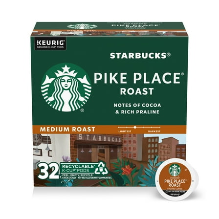 Starbucks Pike Place Roast, Hot or Iced Coffee, Medium Roast K-Cup Coffee Pods, 32 Count​