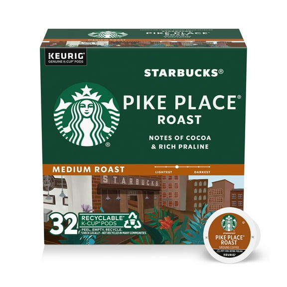 Starbucks Pike Place Roast, Hot or Iced Coffee, Medium Roast K-Cup Coffee Pods, 32 Count​