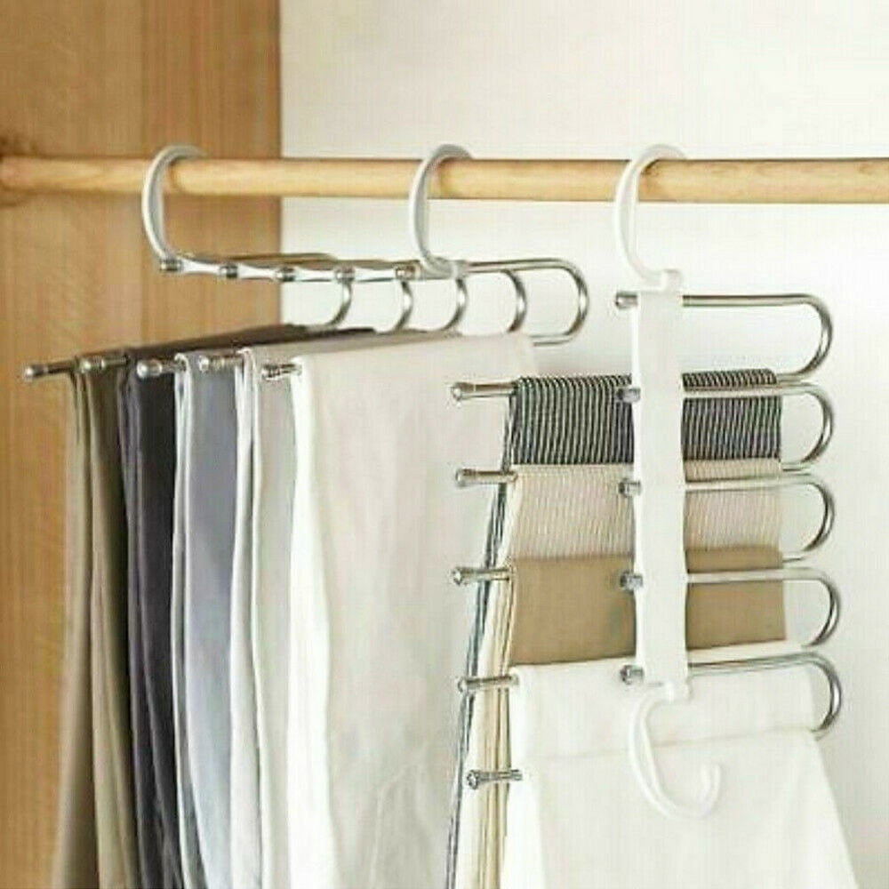 5 in1 Multi-functional Pants Rack Shelves Stainless Steel Wardrobe Magic Hanger 