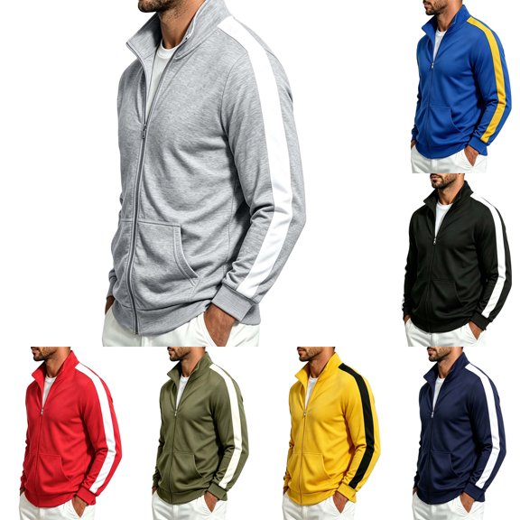 ZUBMGKTE Men's Full-Zip Jackets, Jackets with Turn-Down Collars, and Casual Fall Sports Jackets with Pockets M-3XL