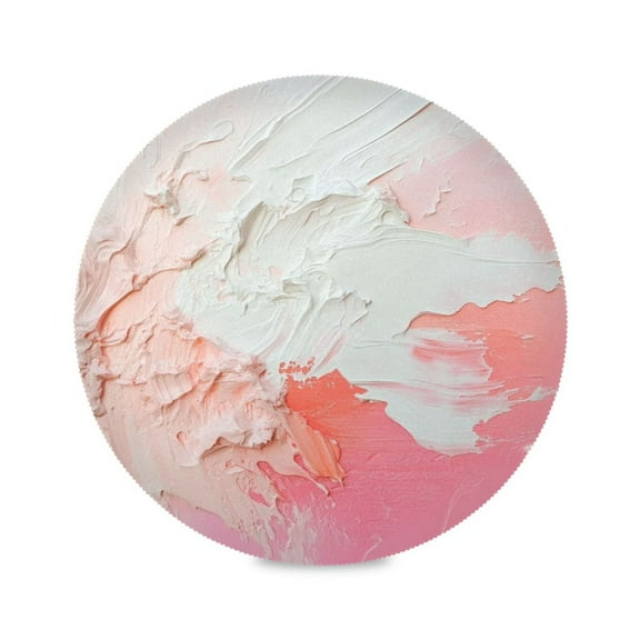 WOBOGO Pinkish-white Impact Round Placemats Set of 6 Heat Resistant Washable Kitchen Table Decorations 15.4in