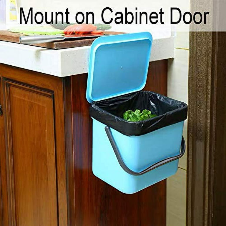 LALASTAR Kitchen Compost Bin, Hanging Trash Can with Lid for Kitchen Cabinet Door, Under Sink, Wall Mounted Waste Bin for Bathroom, 1.8 Gallon, Blue