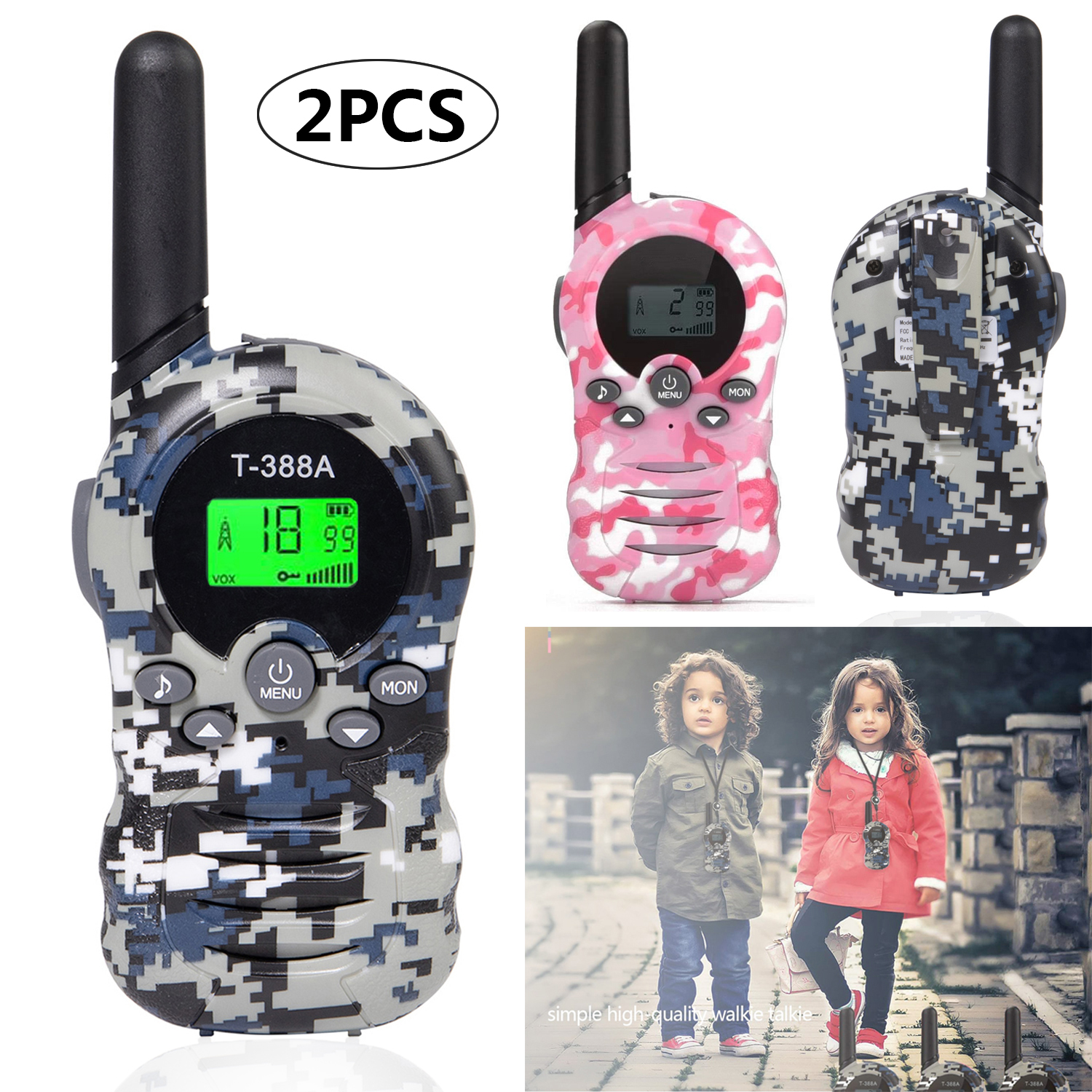 Walkie Talkies for Kids, 2 Pack 22 Channels Camouflage Walkie Talkies