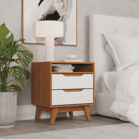 Kappesberg Paris 2-Drawer Nightstand with Open Shelf and Built-in Handles - Golden Oak/White