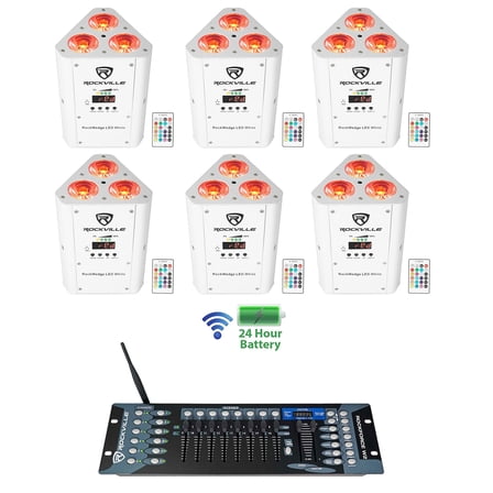 (6) Rockville RockWedge LED White Battery Powered Lights Wireless DMX Controller