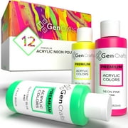 GenCrafts Neon Acrylic Pour Paint, Set of 12 Neon Color Bottles,  2oz Semi-Gloss
