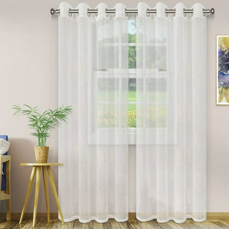 Ebern Designs Abarca Lightweight Elegant Scroll Damask Sheer Grommet Curtain Panels (Set of 2)