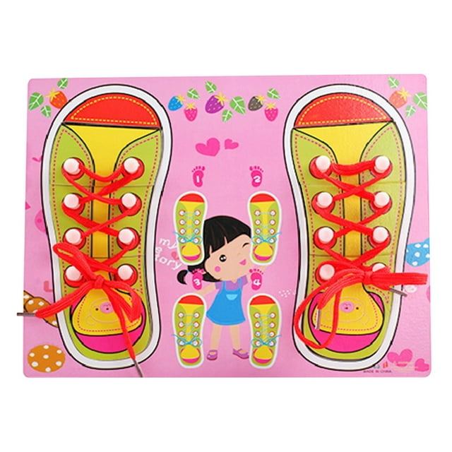 Chaussure en Bois à Lacets, Jouet Éducatif pour Apprendre à Nouer