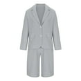 thumbnail image 5 of Brnmxoke Women Summer Cotton Linen Short Sets 2 Piece Long Sleeve Matching Sets Two Button Open Front Blazer Jackets and High Waist Shorts Plus Size Linen Lounge Sets Gray,XXXL, 5 of 7