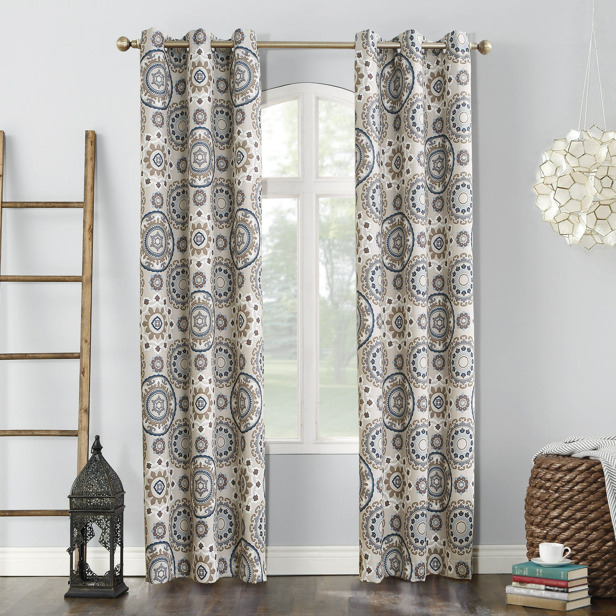 Sun Zero Nepal Global Print Blackout Grommet Curtain Panel, 40" X 63" In Linen, 40"X63", Linen