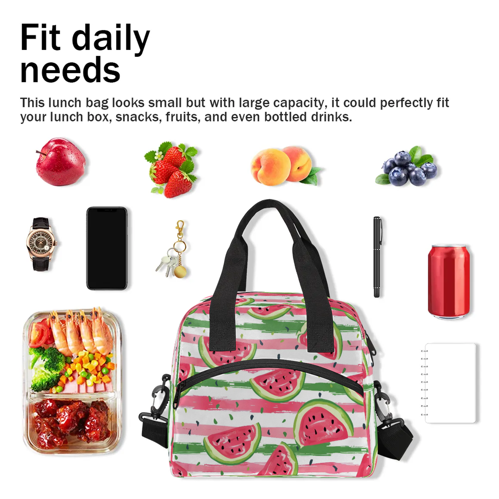 Herdesigns Watermelon Insulated Lunch Bag for Women Men Adult, Reusable Insulated Cooler Lunch Box Lunch Tote Bag for Work Picnic Beach