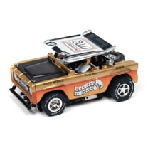 Auto World Xtraction SC407-1A 1972 Ford Baja Bronco Gold w/ Orange Race Graphics HO Scale Slot Car