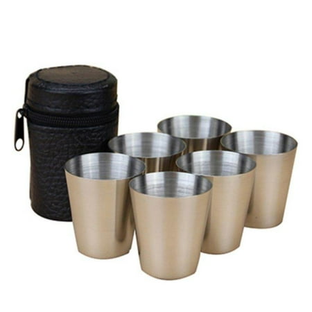 

6Pcs 30ml Stainless Steel Cups Wine Beer Whiskey Mugs Outdoor Travel Cups Set with Leather Case Portable Mug Sets
