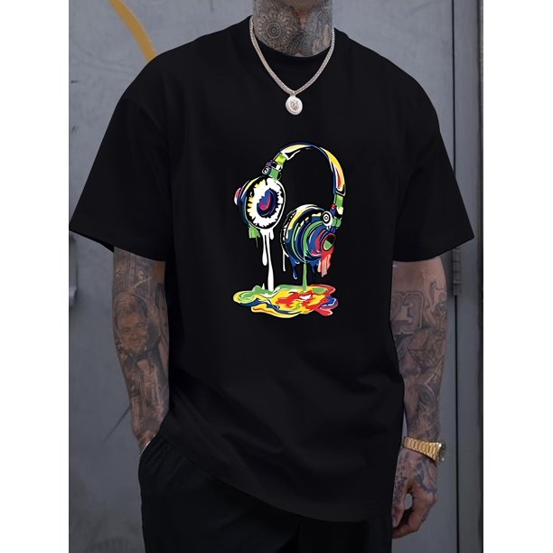 Headphones print tee shirt, Tees for Men, Casual Short Sleeve T-shirt for summer
