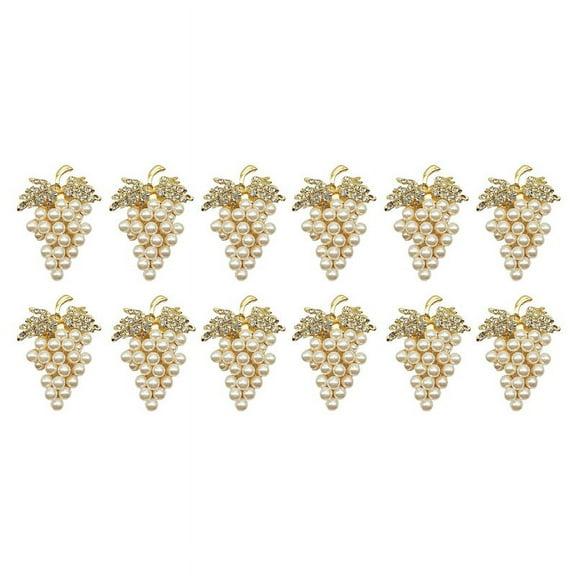 Grapes Napkin Rings Set of 12, with Glittering Imitation Diamond and Inlay Alloy Napkin Ring Holder