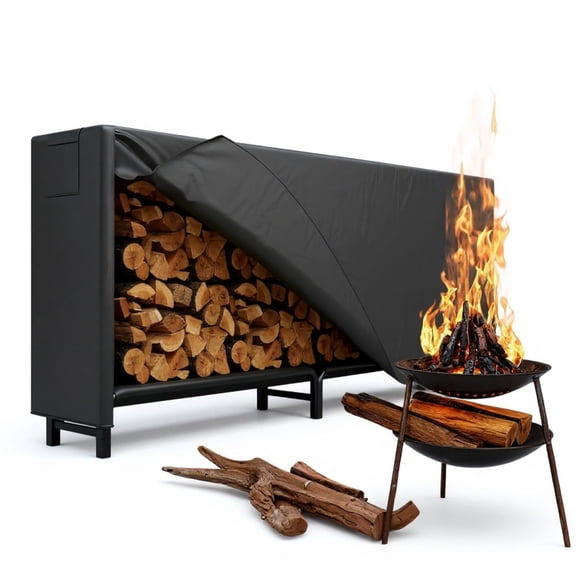 Riedhoff Firewood Storage Log Rack with Cover Set, 100" x 19.7" x 38.6", Black