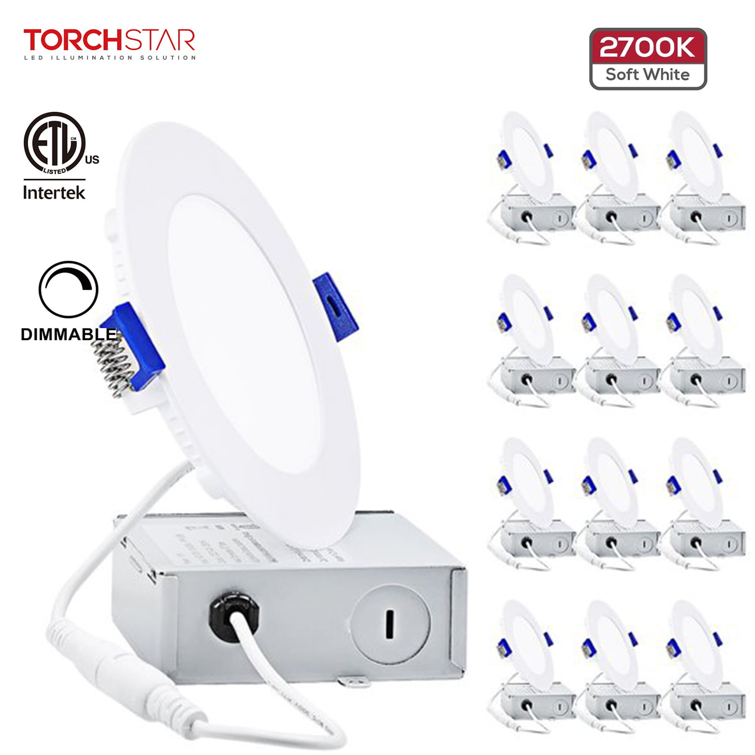 12PACK 10W 4inch Recessed LED Downlight Fixture Dimmable Kitchen Bathroom 5000K 