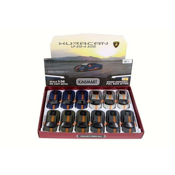 Lamborghini Huracan LP610-4 Avio Diecast Car Package - Box of 12 1/36 Scale Diecast Model Cars, Assorted Colors