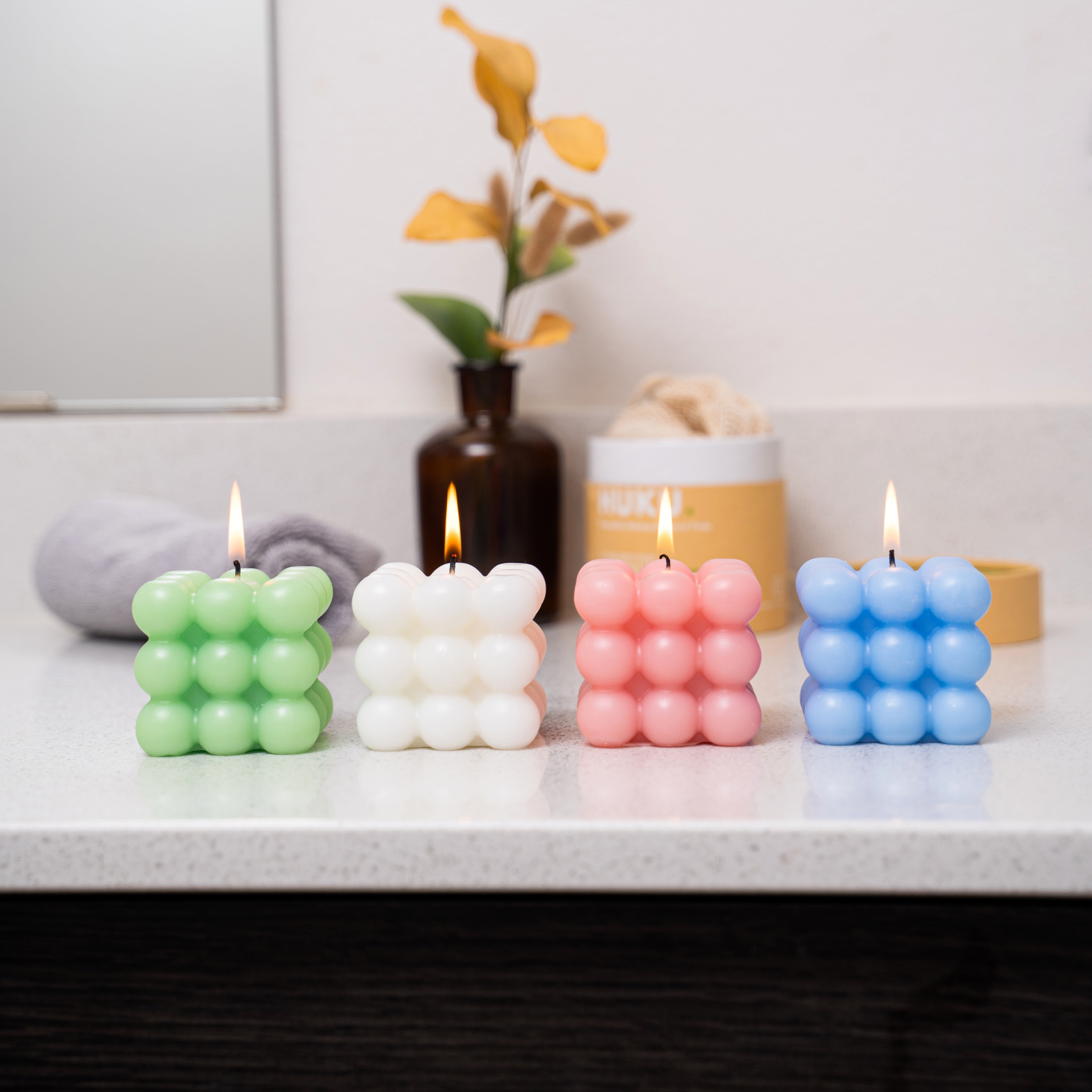 Bubble Candles White Bubble Candles Set, Floating Shelves Cool Shaped Small  Bubble Candles Strong Scented Cube Funny Aesthetic Candle for Trendy Home