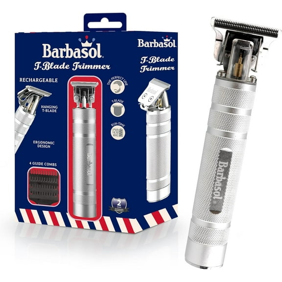 Barbasol Zero-Gapped T-Blade Trimmer for Men, Beard Trimmer w/ 3 Guide Combs, Silver