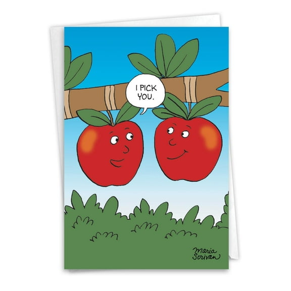 NobleWorks Funny Anniversary Greeting Card with 5 x 7 Inch Envelope (1 Card) Couple, Husband, Wife, Parents Anniversary Congratulations Apple Pick C10281ANG
