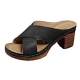 thumbnail image 5 of Womens Platform Wedge Sandals Open Toe Leather Slip on Slides Chunky Block High Heels Dressy Summer Casual Mules Shoes Black Size 9, 5 of 5