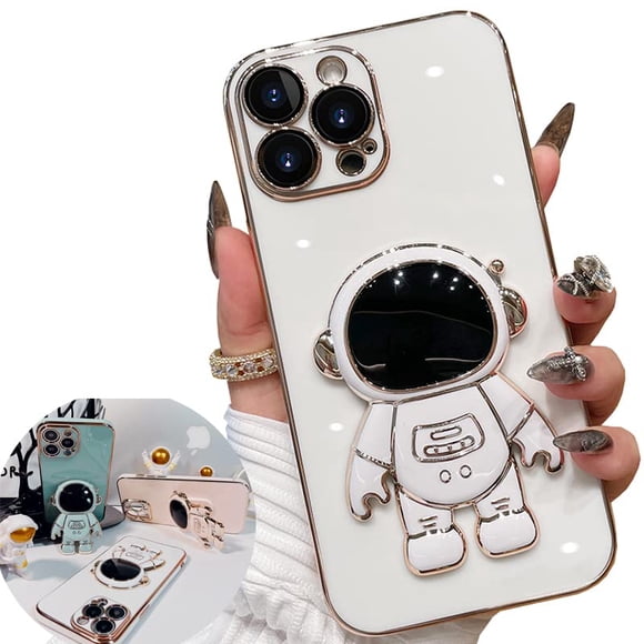 Funda para iPhone 11/12/13 Pro Max ZXDK con soporte oculto 6D chapado en forma de astronauta