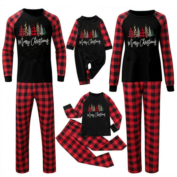 Odeerbi Matching Family Christmas Pajamas Sets Plaid Sleepwear Parent-Child Xmas Patchwork Plaid Printed Homewear Suits Round Neck 2025 Long Sleeve Two-piece Jammies Sets Loungewear for Mom