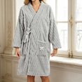 thumbnail image 2 of SHTXOZHI Womens Knee Length Bathrobes Long Sleeve Fleece Robes Cute Side Tie Homewear Solid Color Warm Sleepwear, 2 of 6