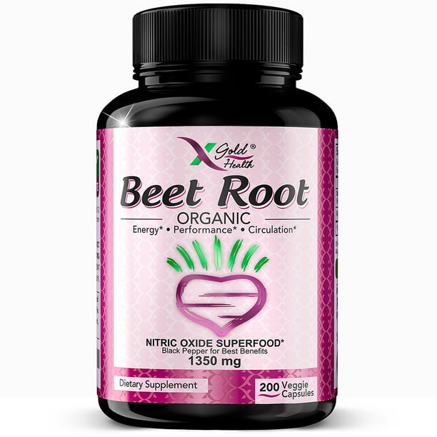 Organic Beet Root Powder Capsules 1350mg, 200 Veggie Pills with Black