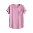thumbnail image 4 of Women's Linen Short Sleeve T-Shirt with Patch Pocket, Solid Color Round Neck Top, 4 of 4