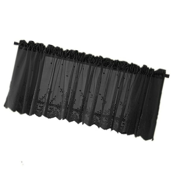 Supvox Thick Lace Half Curtains Short Curtain Polyester Reduce Brightness for Kitchen Home Use 1Set Black