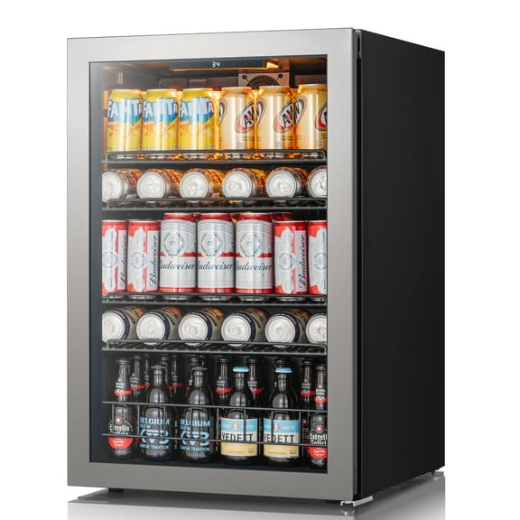 Ca'Lefort Beverage Refrigerator Cooler, 155-165 Can Freestanding Beverage Fridge,Mini fridge with Glass Door for Home/Bar/Office