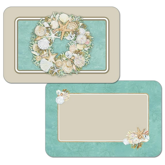 Wipe-Clean Reversible Decofoam Placemats, Coastal Wreath, Set of 2, Made in The USA