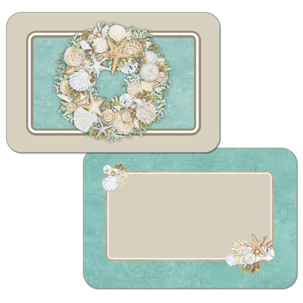 WipeClean Reversible Decofoam Placemats, Coastal Wreath, Set of 2