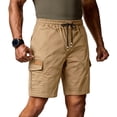 thumbnail image 2 of Nestiefly Cargo Shorts for Men Drawstring Elastic Waist Relaxed Fit Summer Breathable Outdoor Hiking Beach Work Shorts Multi-Pocket Khaki L, 2 of 6