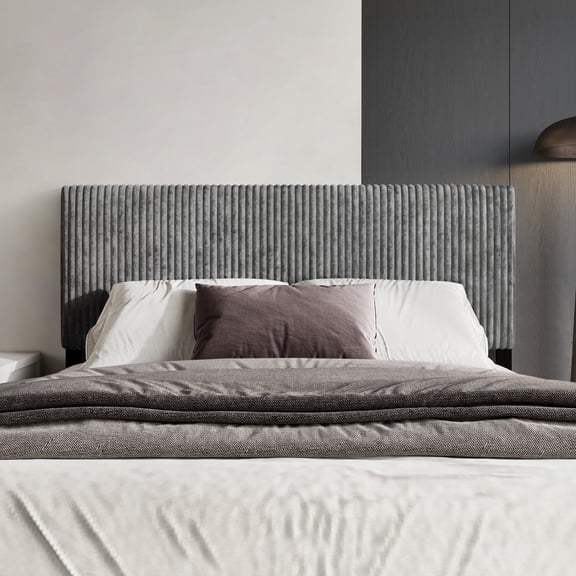 Home Design Romney Twin Upholstered Headboard with Vertical Channel Tufting, Adjustable Height, Gray