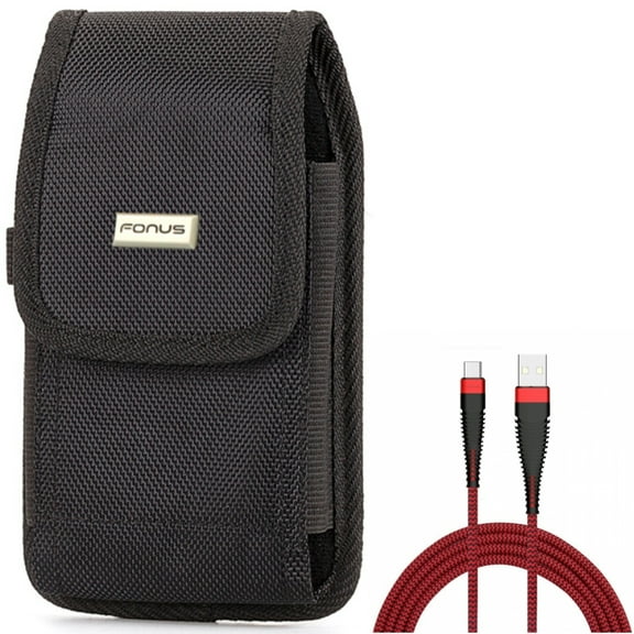 10ft USB Cable   Case Belt Clip for Motorola One 5G Ace Phone - Type-C Charger Cord Power Wire and  Rugged Holster Canvas Cover Combo for Motorola One 5G Ace