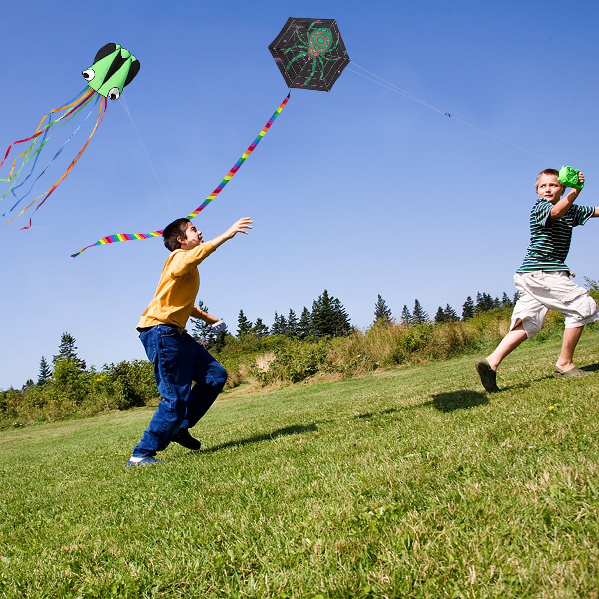 Kepooman Large Green Octopus Kite & Green Spider-Print Kite with Tail & Lines, 2 Pack Easy Flyer Kites for Family Outdoor Game Activities Kepooman Large Green Octopus Kite & Green Spider-Print Kite with Tail & Lines, 2 Pack Easy Flyer Kites for Family Outdoor Game Activities