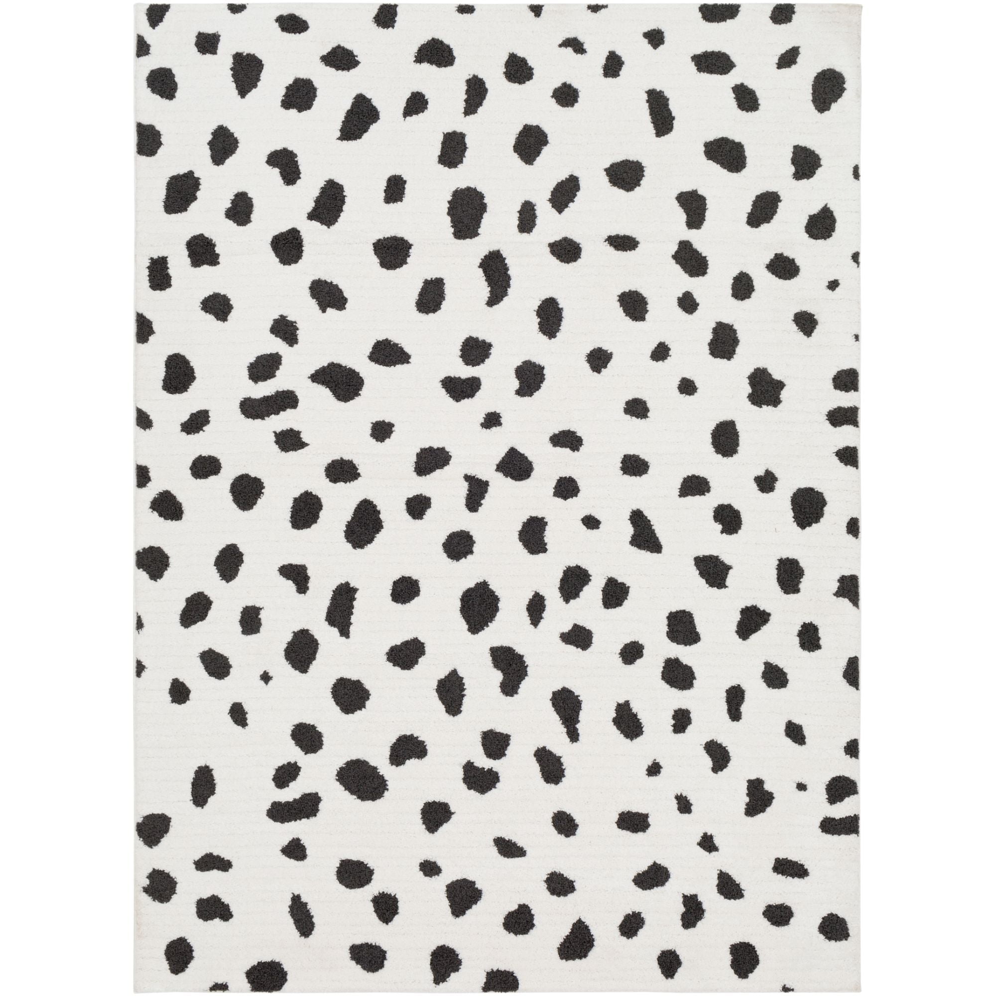 5.25' x 7.25' Powder White and Black Dot Patterned Rectangular Area