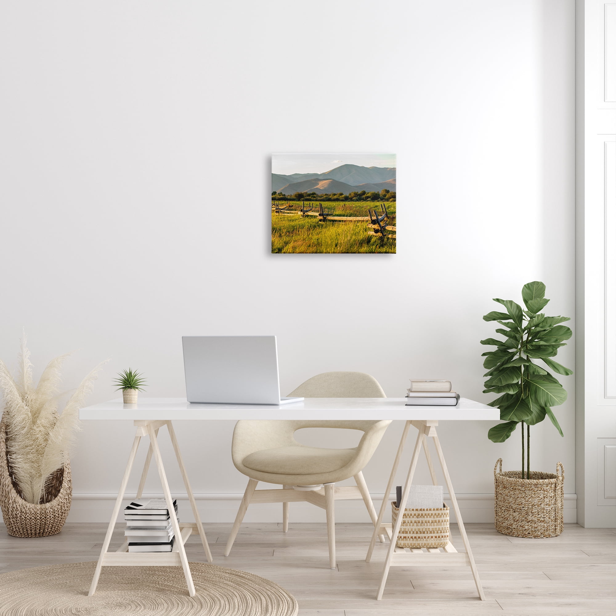Stupell Industries Grassland Farm Fence Countryside Sunny Mountain Scene Photograph Gallery Wrapped Canvas Print Wall Art, Design by Steve Smith