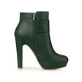thumbnail image 3 of BLISSFUL STEP Women's Ankle Boots Chunky High Heels Platform Bow Decor Round Toe Boots Dark Green 10, 3 of 7