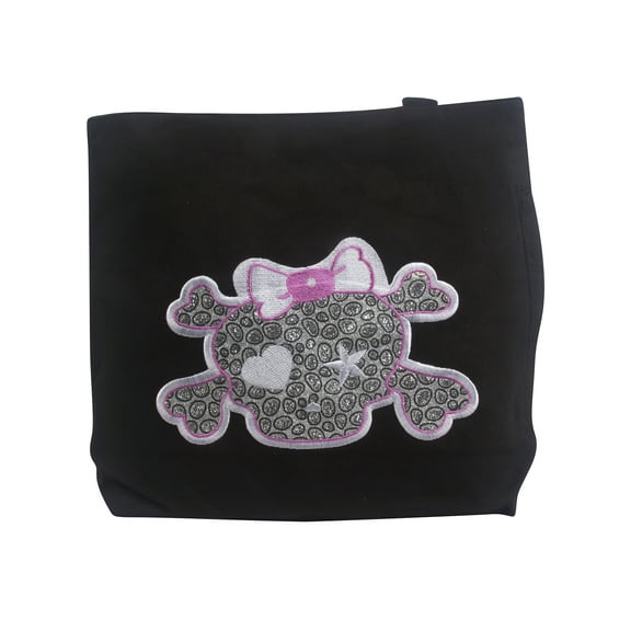 Clover Cartoon Pink and Silver Skull Tote Bag, Black
