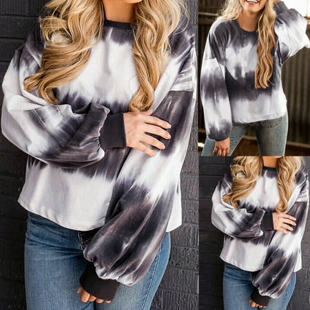

YFPWM Women Tops Summer Plus Size flowy tops basic tops scrub tops summer topsTie-Dye Long Sleeve Sweatshirt