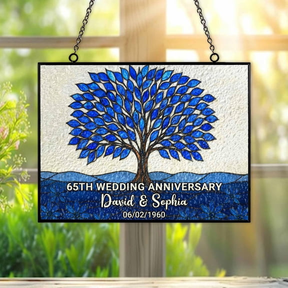 Faux Wavy Acrylic 65th Anniversary Suncatcher, Wedding Anniversary Keepsake, Sapphire Wedding Anniversary Gift, 65th Wedding Decor