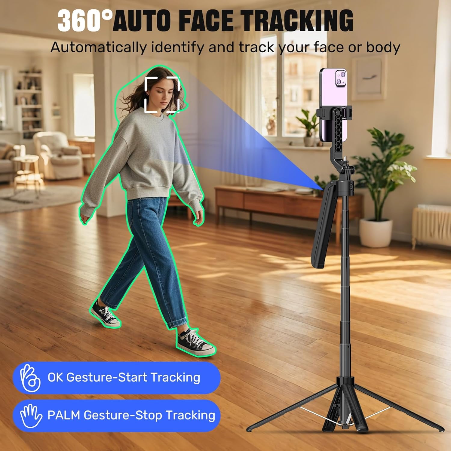 PCS Auto Face Tracking Selfie Stick Tripod for iPhone with 10" Ring Light,360 Rotation That Follows Your Movement,71" Phone Camera Stand with Remote for Content Creator Vlog Video Recording