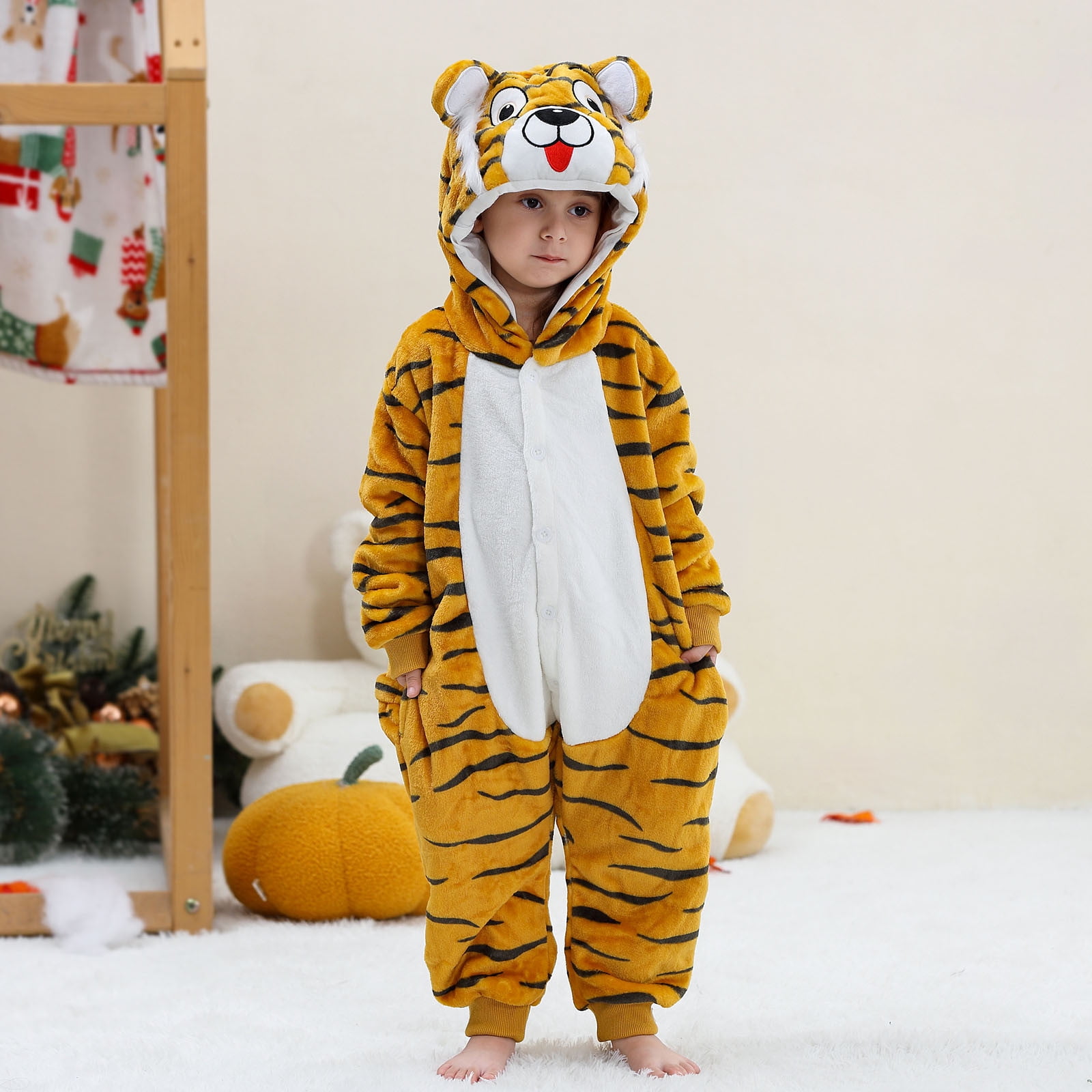 Ahuyic Toddler Kids Casual Rompers, Autumns And Winters Kids Long Sleeved JumpSuit,Toddler Boys And Girls Cute Printing Casual Romper Long Sleeve Hooded Jumpsuit Cute Flannel Clothes