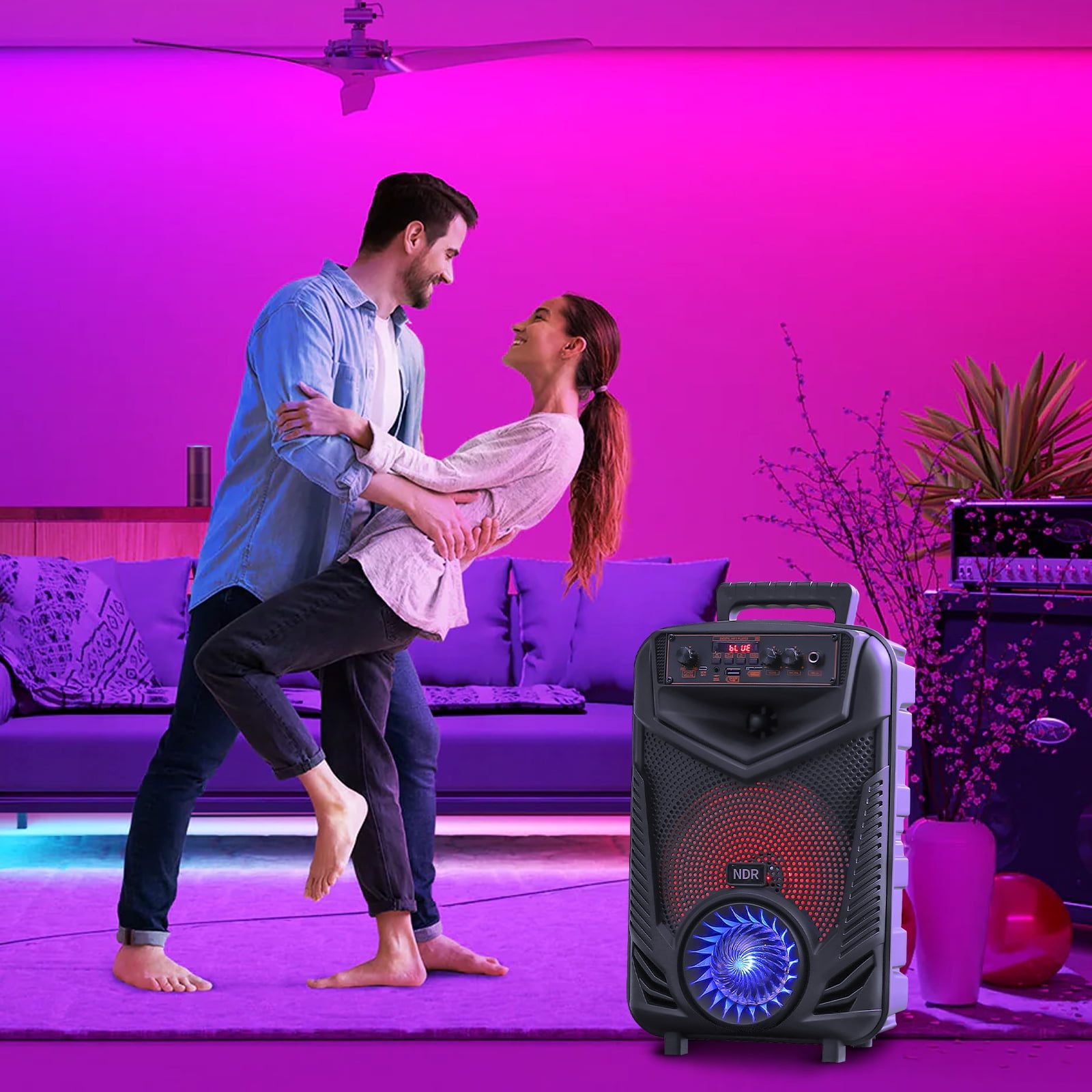 HONGGE LED Bluetooth Party Speaker Karaoke Machine Speaker with 8in. Subwoofer and Microphone